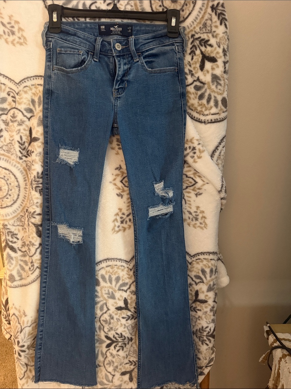 Hollister Women's Medium Blue Distressed Flare Jeans